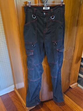 Aphrodite Cargo Jeans With Red Stitching And D Rings Pants